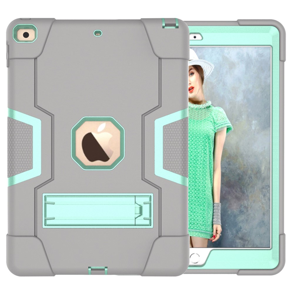 Shockproof Anti-fingerprint Dustproof TPU + PC Combo Tablet Cover with Kickstand for iPad 10.2 (2021)/(2020)/(2019) - Grey/Cyan
