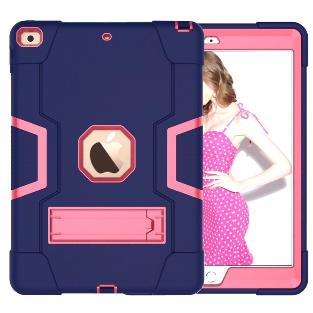 Shockproof Anti-fingerprint Dustproof TPU + PC Combo Tablet Cover with Kickstand for iPad 10.2 (2021)/(2020)/(2019) - Dark Blue/Rose