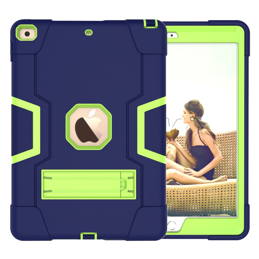 Shockproof Anti-fingerprint Dustproof TPU + PC Combo Tablet Cover with Kickstand for iPad 10.2 (2021)/(2020)/(2019) - Dark Blue/Green