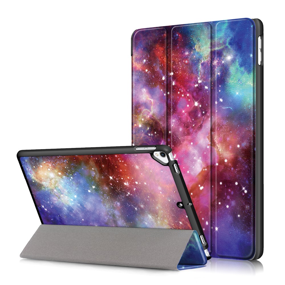 Pattern Printing PU Leather Smart Auto-Wake/Sleep Tri-fold Stand Tablet Shell for iPad 10.2 (2021)/(2020)/(2019) - Purple Cosmic Space