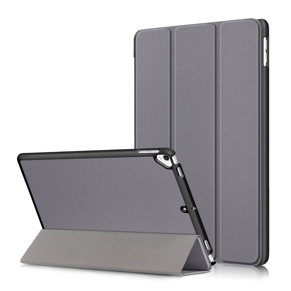 For iPad 10.2 (2021)/(2020)/(2019) Tri-fold Stand Leather Protective Tablet Cover Case - Grey