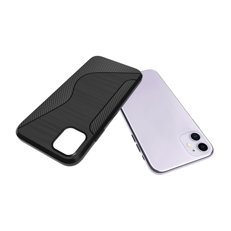 S-shape Carbon Fiber Brushed Soft TPU Phone Cover for Apple iPhone 11 6.1 inch-5