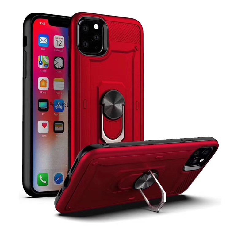 Ring Holder Kickstand PC TPU Hybrid Case for Apple iPhone 11 Pro 5.8 inch - Red-2