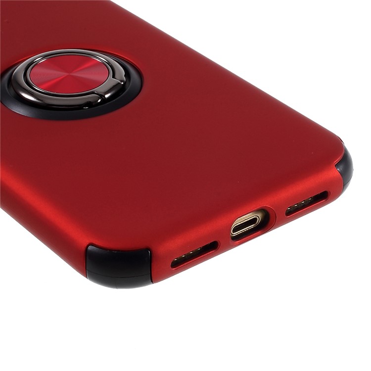 Finger Ring Kickstand PC + TPU Phone Case with Magnetic Metal Sheet for iPhone XR 6.1-inch - Red-5