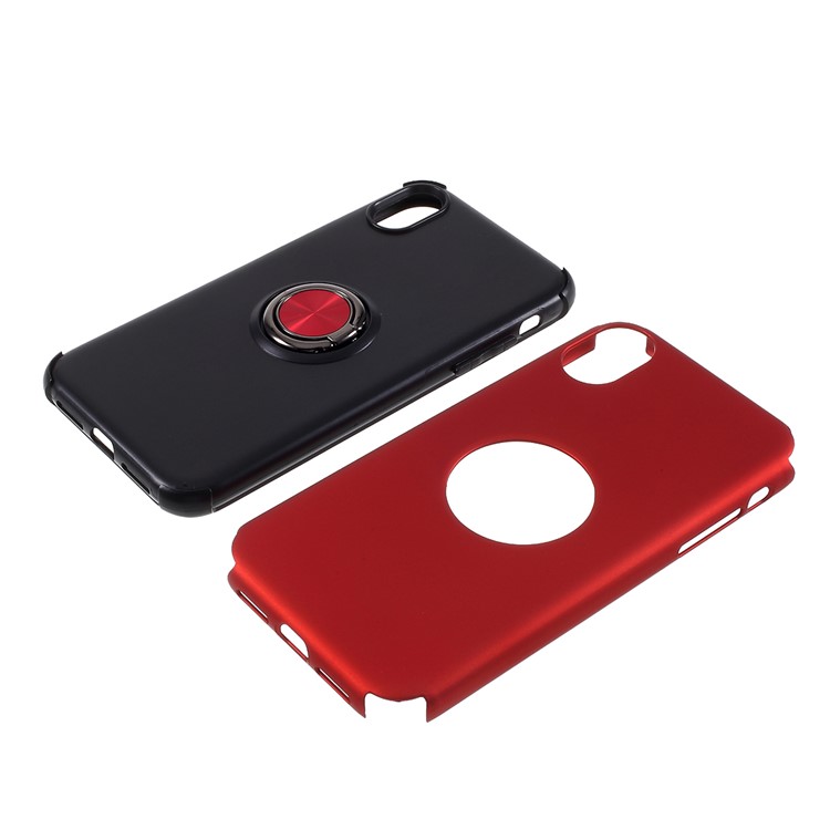 Finger Ring Kickstand PC + TPU Phone Case with Magnetic Metal Sheet for iPhone XR 6.1-inch - Red-7