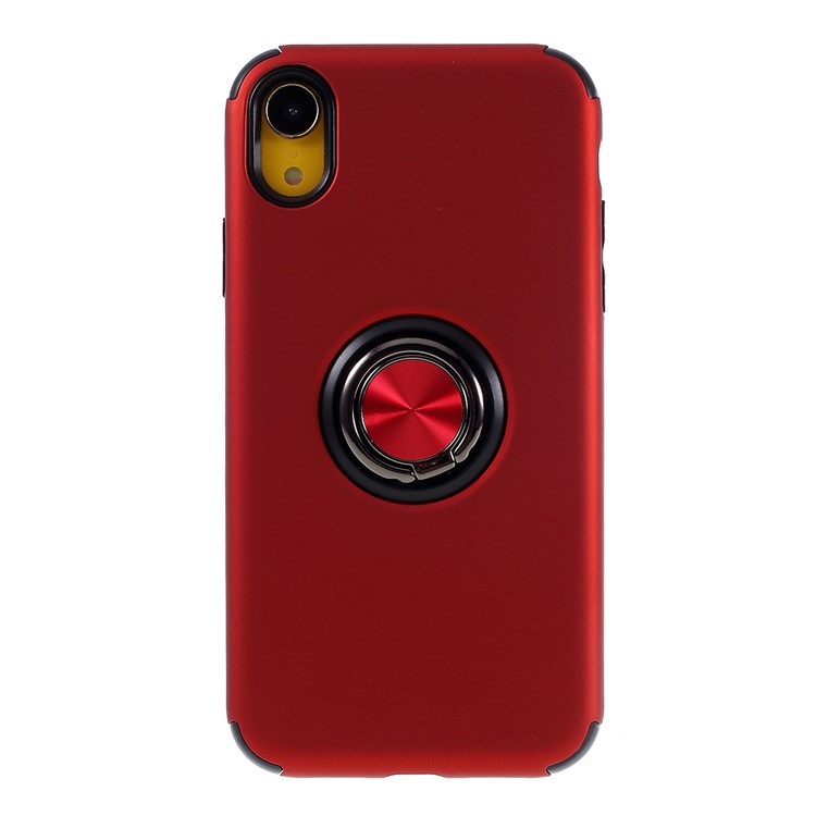 Finger Ring Kickstand PC + TPU Phone Case with Magnetic Metal Sheet for iPhone XR 6.1-inch - Red-8