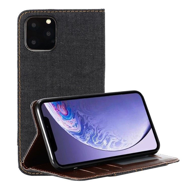 

Pocket Jeans Cloth PU Leather Wallet Phone Shell for iPhone 11 Pro Max 6.5 inch (2019) - Black, iPhone 11 Pro Max 6.5 inch