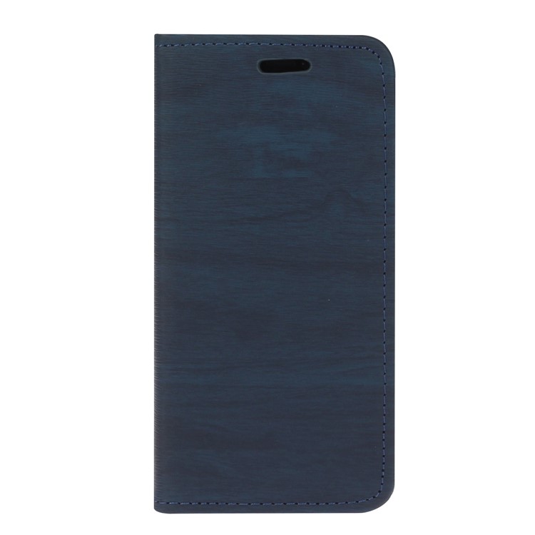 

Wood Skin Auto-absorbed PU Leather Stand Phone Case for iPhone 11 6.1-inch - Dark Blue, iPhone 11 6.1 inch