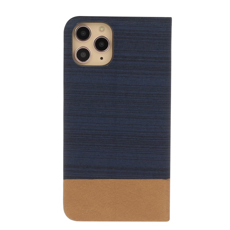 Bi-color Canvas Leather Card Holder Case with Stand Cover for iPhone 11 Pro 5.8-inch - Dark Blue-2