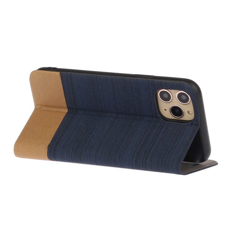 Bi-color Canvas Leather Card Holder Case with Stand Cover for iPhone 11 Pro 5.8-inch - Dark Blue-3