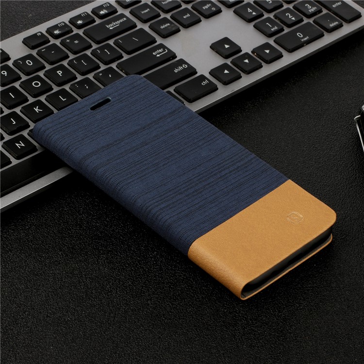 Bi-color Canvas Leather Card Holder Case with Stand Cover for iPhone 11 Pro 5.8-inch - Dark Blue-5