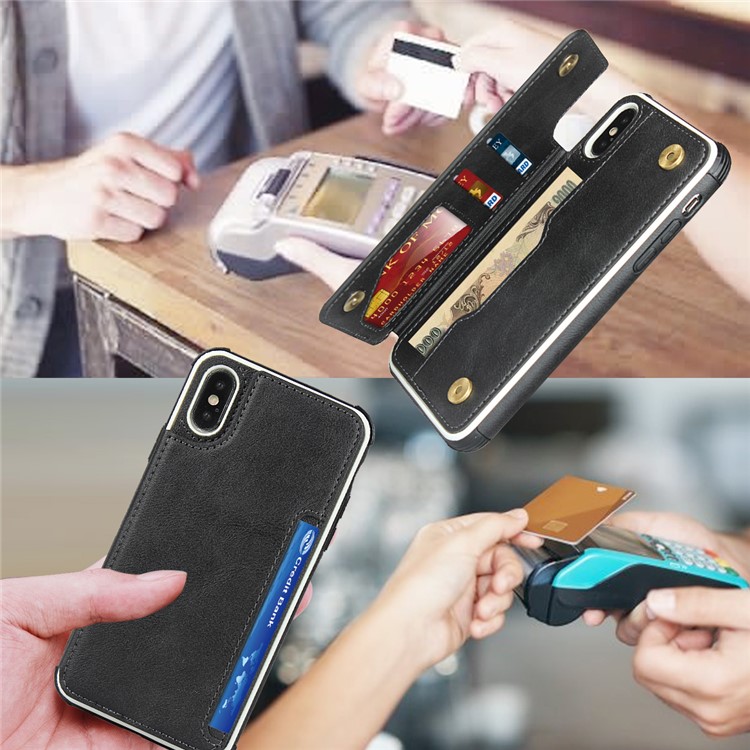 Proteção Do PC Do Couro + PU Caixa Do Telefone Com Slots De Cartão Para Iphone XS / iphone X - Preto-10