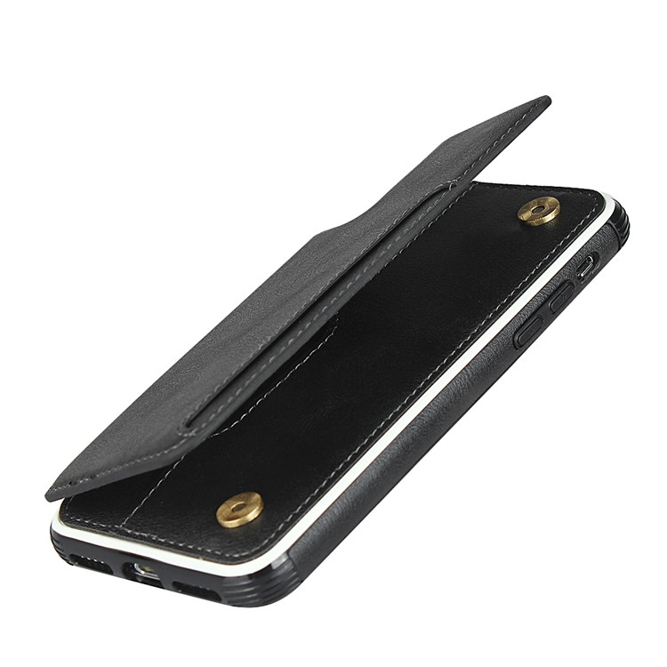 Proteção Do PC Do Couro + PU Caixa Do Telefone Com Slots De Cartão Para Iphone XS / iphone X - Preto-12