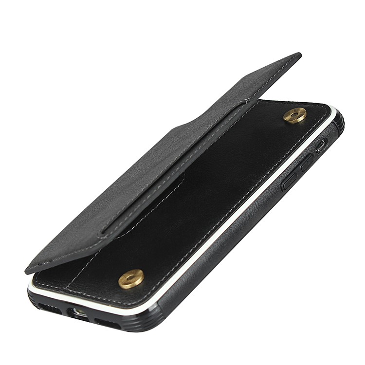 PU Leather + PC Protection Phone Case with Card Slots for iPhone XS / iPhone X - Black-12