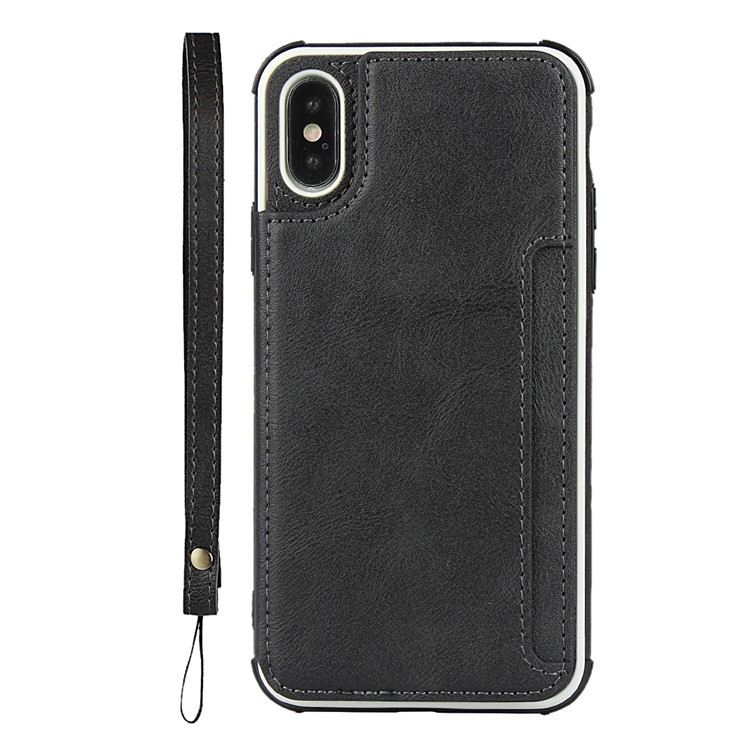 Proteção Do PC Do Couro + PU Caixa Do Telefone Com Slots De Cartão Para Iphone XS / iphone X - Preto-2