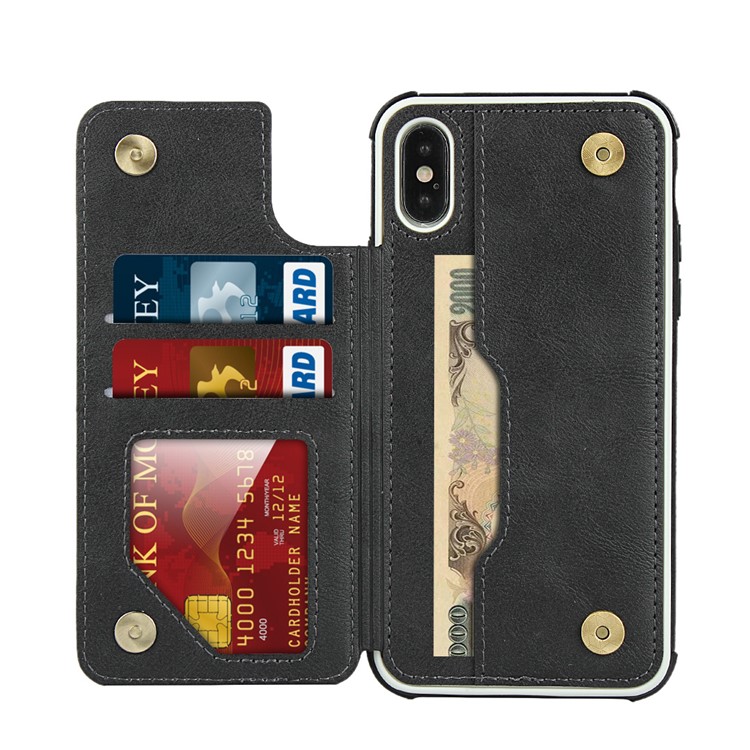 PU Leather + PC Protection Phone Case with Card Slots for iPhone XS / iPhone X - Black-4