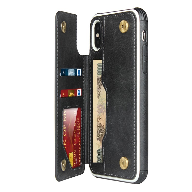 PU Leather + PC Protection Phone Case with Card Slots for iPhone XS / iPhone X - Black-5