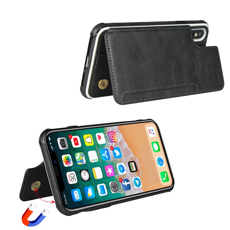 Proteção Do PC Do Couro + PU Caixa Do Telefone Com Slots De Cartão Para Iphone XS / iphone X - Preto-6