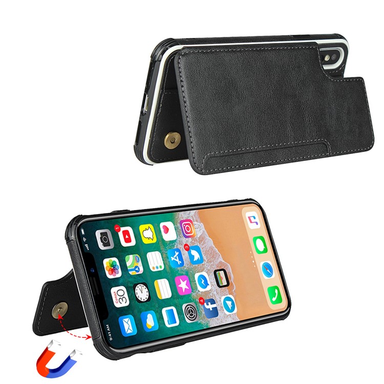 PU Leather + PC Protection Phone Case with Card Slots for iPhone XS / iPhone X - Black-6