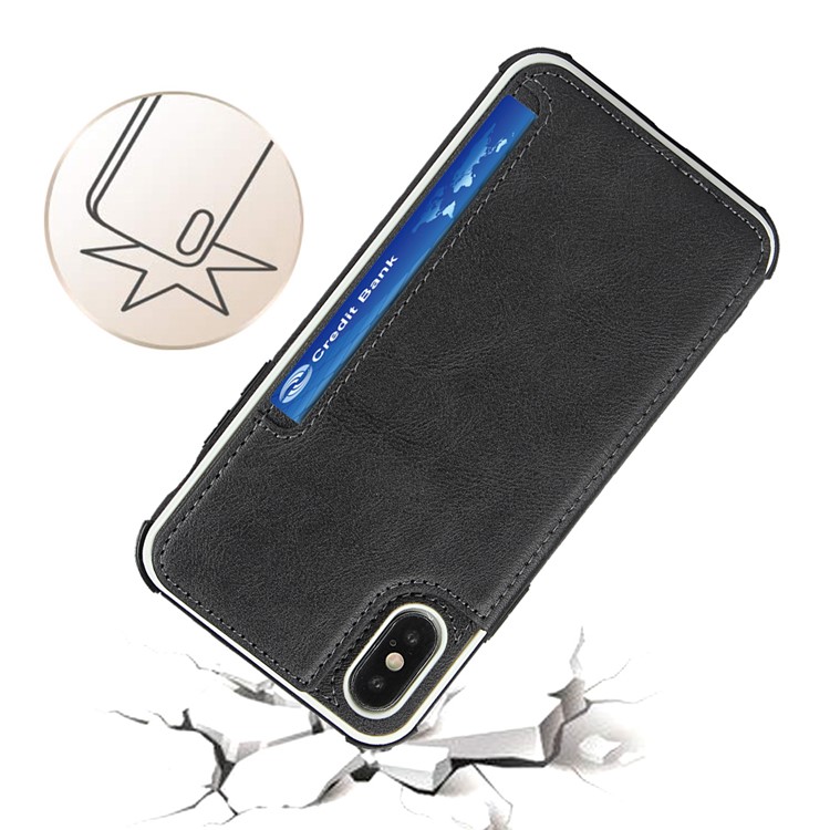 PU Leather + PC Protection Phone Case with Card Slots for iPhone XS / iPhone X - Black-8