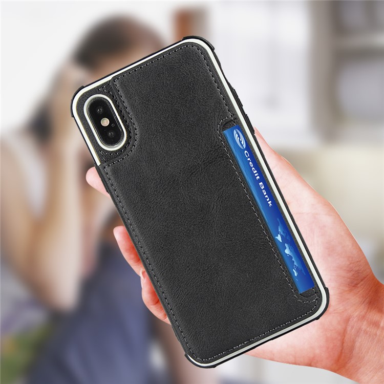 PU Leather + PC Protection Phone Case with Card Slots for iPhone XS / iPhone X - Black-9