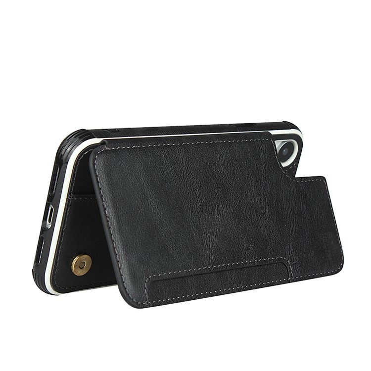 Caso De Telefone Titulares De Cartão De Couro PU + Proteção Do PC Para O IPhone XR 6.1 Polegadas - Preto-11