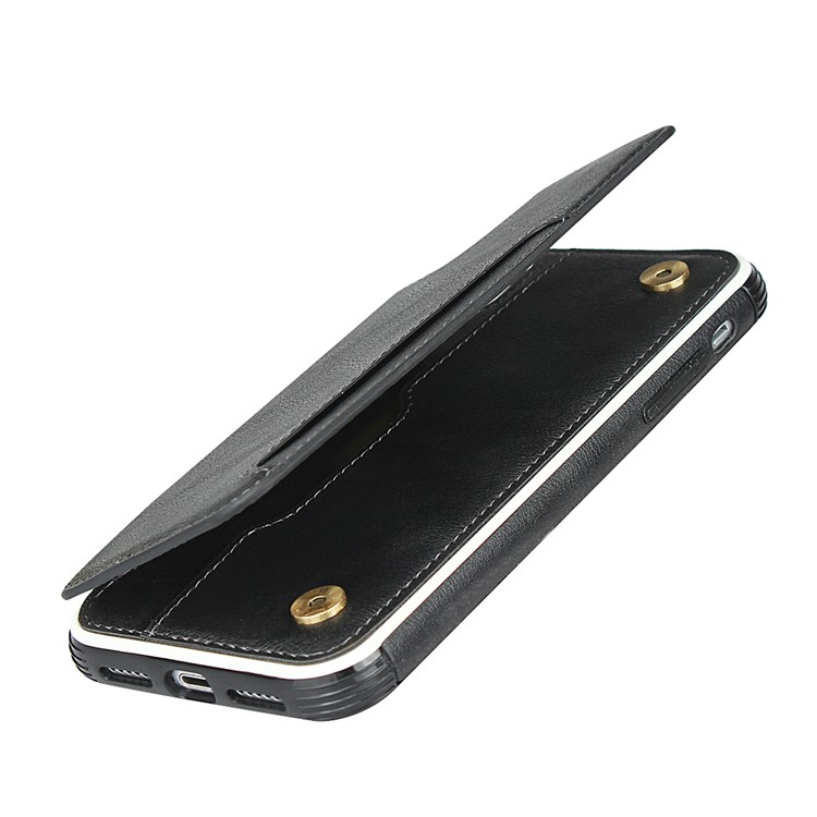 Caso De Telefone Titulares De Cartão De Couro PU + Proteção Do PC Para O IPhone XR 6.1 Polegadas - Preto-12
