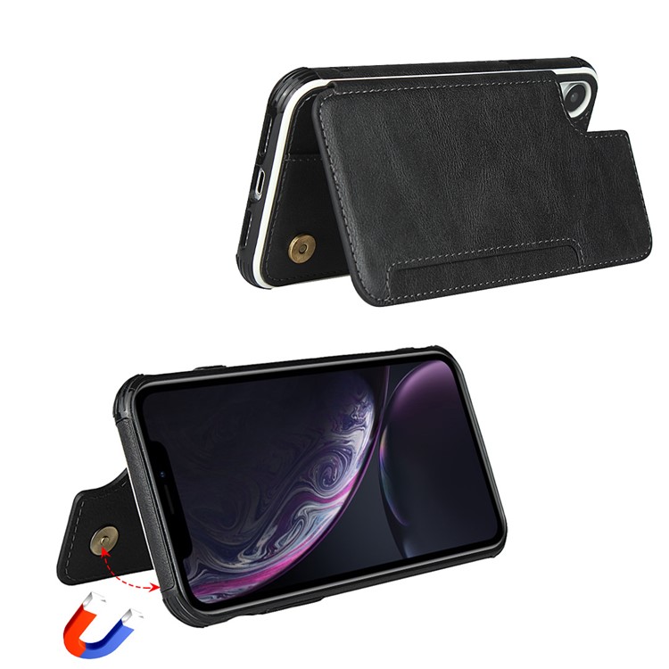 Caso De Telefone Titulares De Cartão De Couro PU + Proteção Do PC Para O IPhone XR 6.1 Polegadas - Preto-3