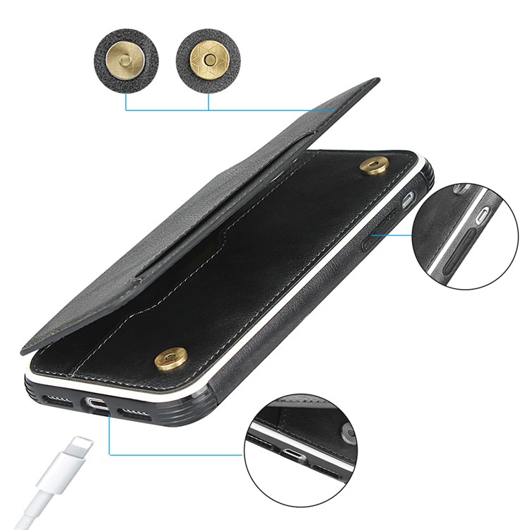 Caso De Telefone Titulares De Cartão De Couro PU + Proteção Do PC Para O IPhone XR 6.1 Polegadas - Preto-4