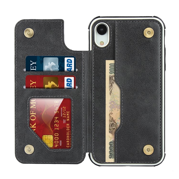 Caso De Telefone Titulares De Cartão De Couro PU + Proteção Do PC Para O IPhone XR 6.1 Polegadas - Preto-9