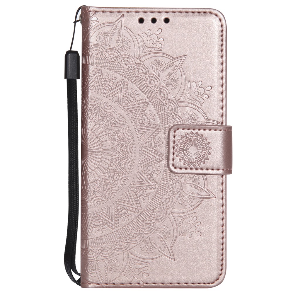 Imprint Flower Leather Wallet Phone Case with Stand for iPhone SE (2nd generation) 2020/7/8 4.7 inch - Rose Gold-2