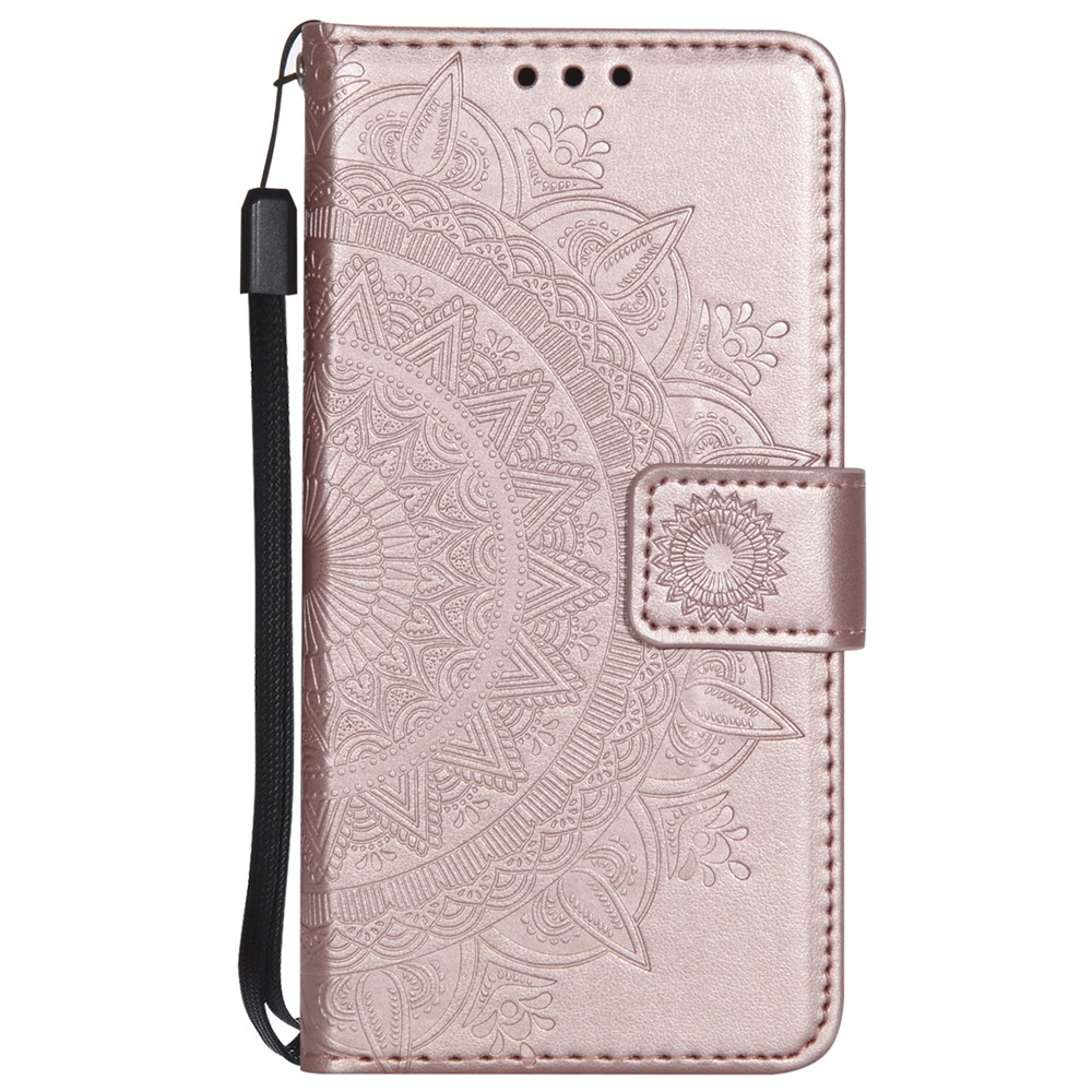 caixa de telefone com carteira de couro de flores com impressão com suporte para iphone 7 4,7 polegadas/8 4,7 polegadas/se (2020)/se (2022) - rosa ouro