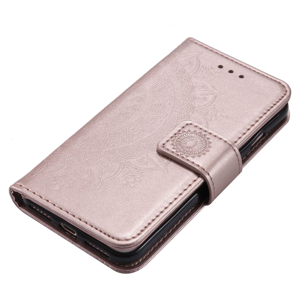 Imprint Flower Leather Wallet Phone Case with Stand for iPhone SE (2nd generation) 2020/7/8 4.7 inch - Rose Gold-5