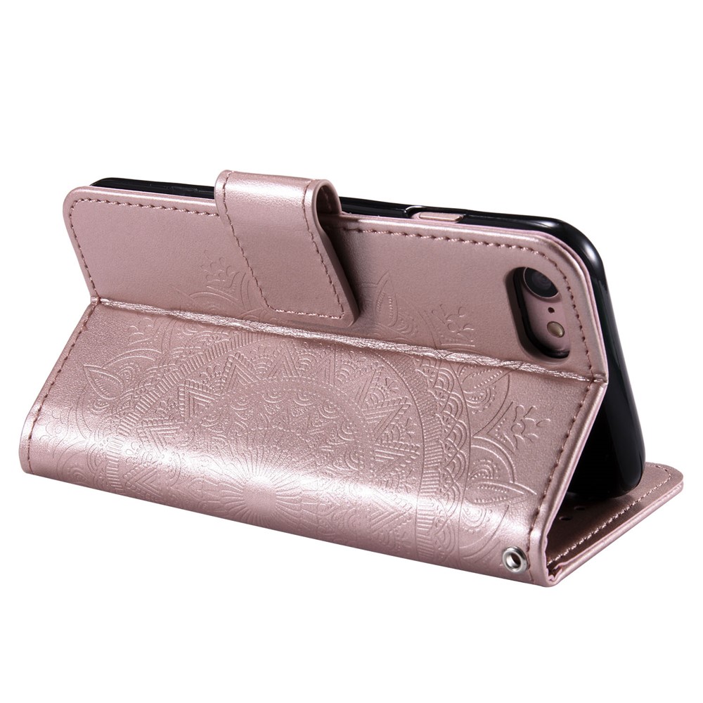 Imprint Flower Leather Wallet Phone Case with Stand for iPhone SE (2nd generation) 2020/7/8 4.7 inch - Rose Gold-7