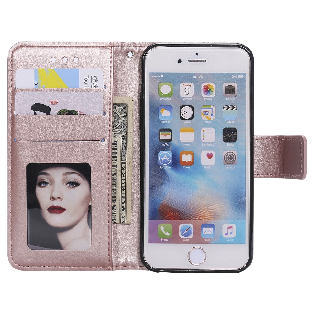 Imprint Flower Leather Wallet Phone Casing for iPhone 6 Plus / 6s Plus 5.5-inch - Rose Gold-4