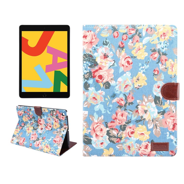 Flower Cloth Skin PU Leather + PC Wallet Tablet Shell for iPad 10.2 (2019) - Blue-1
