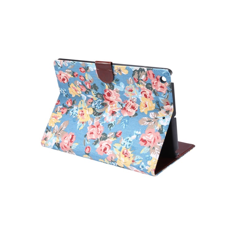 Flower Cloth Skin PU Leather + PC Wallet Tablet Shell for iPad 10.2 (2019) - Blue-5