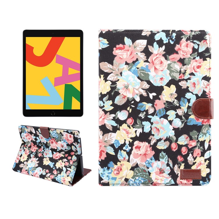 Pele Flor De Pano PU De Couro + PC Shell Carteira Tablet Para Ipad 10.2 (2019) - Preto-1
