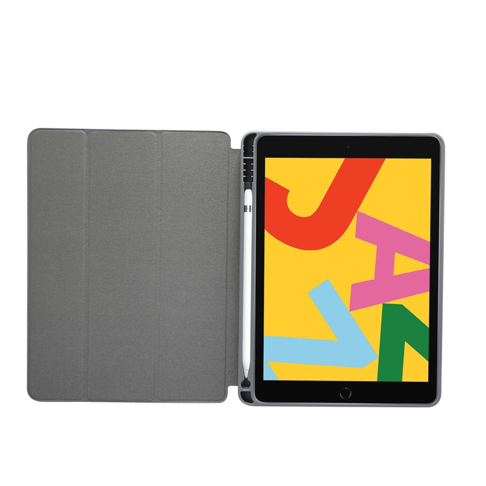 Struttura Di Marmo Tri-fold Copertura Tablet In Pelle Con Slot Per Penna Per Apple IPad 10,2 (2019) - Nero / Grigio-5