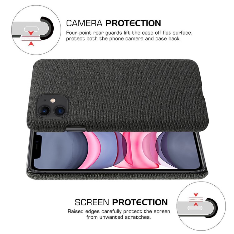 PC Caixa Do Telefone Móvel Pano + Cobertura Para Iphone 11 6,1 Polegadas - Preto-5