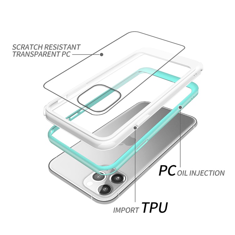 Two-tone TPU Frame + Clear PC Back Case Phone Cover for iPhone 11 Pro Max 6.5 inch - Green/White-6