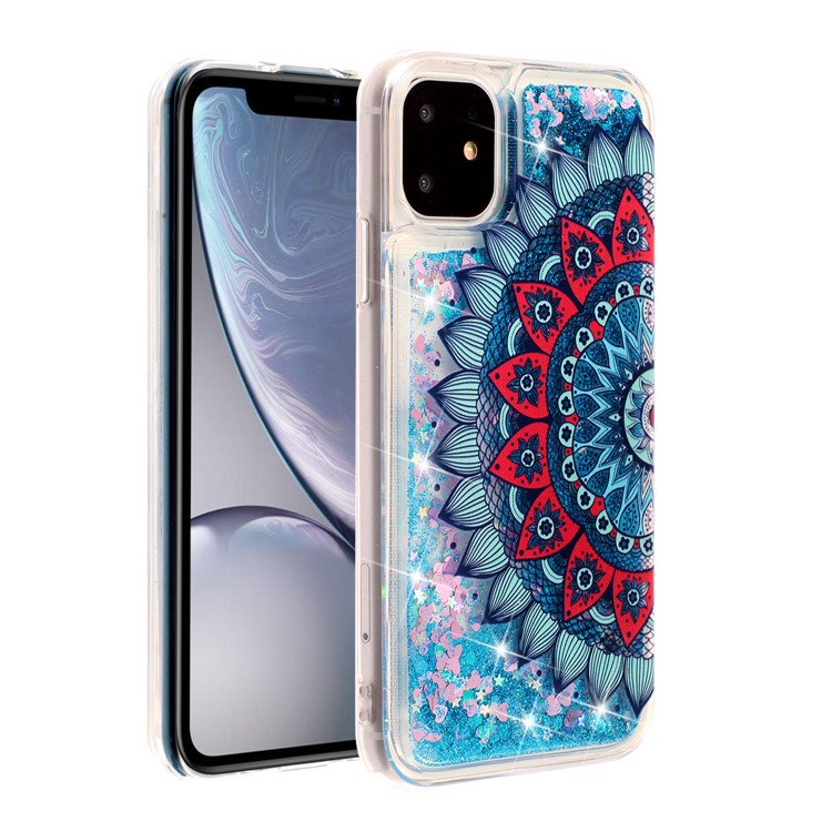 Pattern Printing Embossed Glitter Powder Quicksand TPU Case for iPhone 11 6.1 inch - Mandala Flower-2