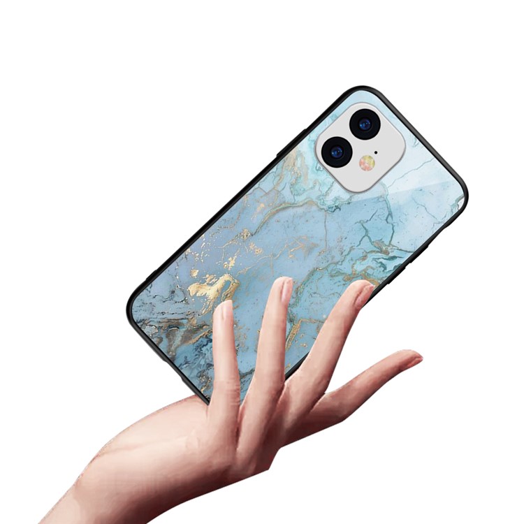 NXE Glimmer Series Pattern Printing Tempered Glass + TPU Phone Case for iPhone 11 6.1 inch - Blue/Gold-2