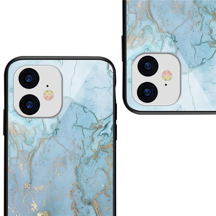 NXE Glimmer Series Pattern Printing Tempered Glass + TPU Phone Case for iPhone 11 6.1 inch - Blue/Gold-3