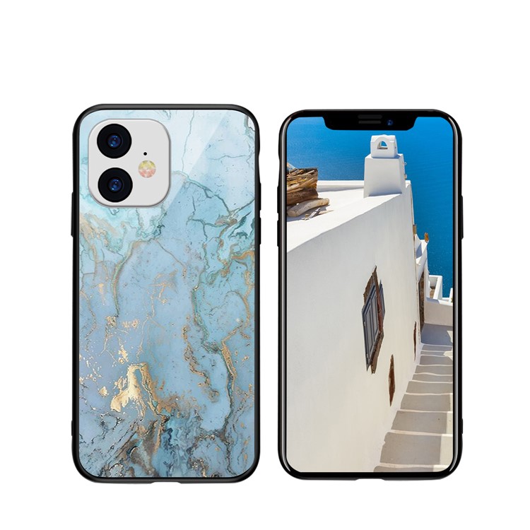 NXE Glimmer Series Pattern Printing Tempered Glass + TPU Phone Case for iPhone 11 6.1 inch - Blue/Gold-4