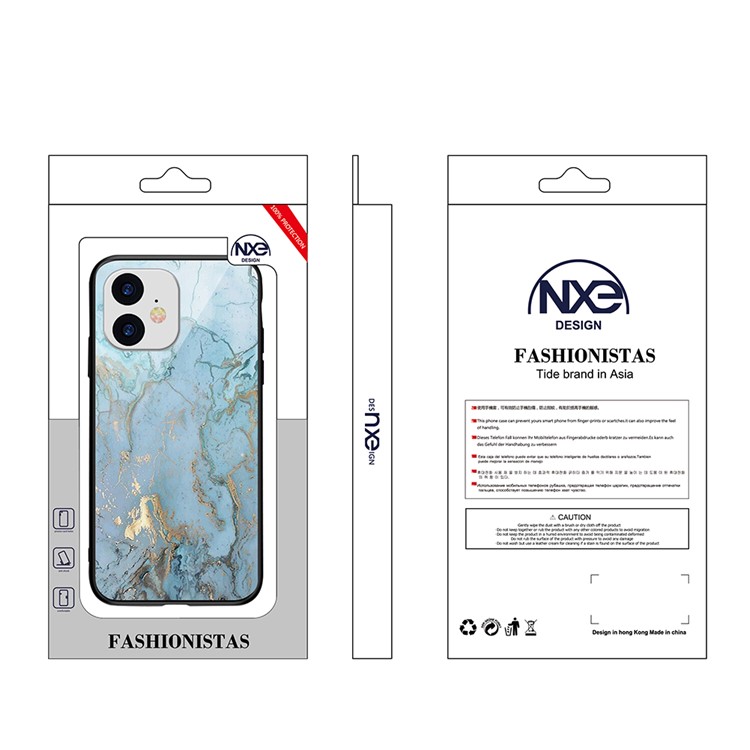 NXE Glimmer Series Pattern Printing Tempered Glass + TPU Phone Case for iPhone 11 6.1 inch - Blue/Gold-6