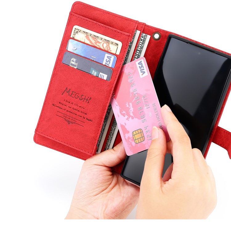 MEGSHI PC + PU Cuir + Porte-monnaie TPU Shell Téléphone Affaires Flip Pour Iphone 8 Plus / 7 Plus De 5,5 Pouces - Rouge-6