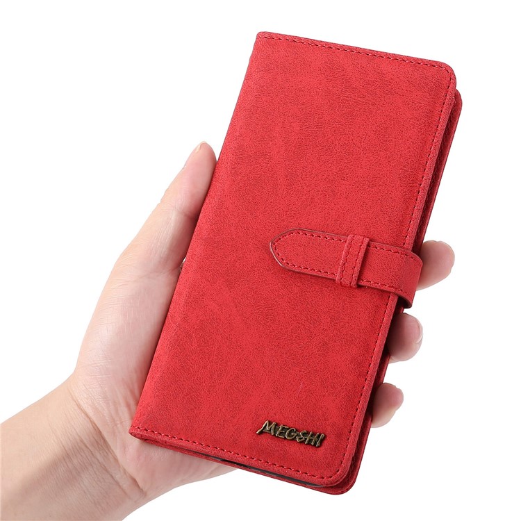 MEGSHI PC+ PU Leather + TPU Wallet Flip Business Phone Cover for iPhone XS/X 5.8 inch - Red-3