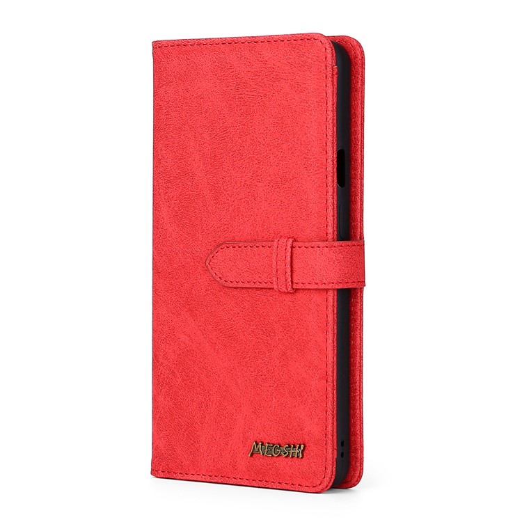 MEGSHI PC+ PU Leather + TPU Wallet Flip Business Phone Cover for iPhone XS/X 5.8 inch - Red-4