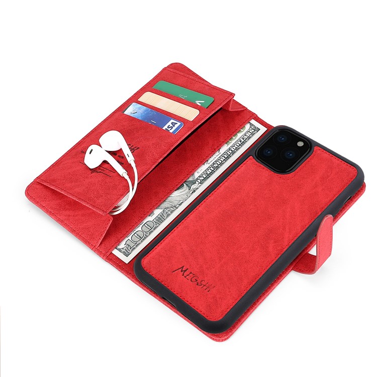 MEGSHI PC+ PU Leather + TPU Wallet Flip Business Case with Strap for iPhone 11 Pro Max 6.5 inch (2019) - Red-5